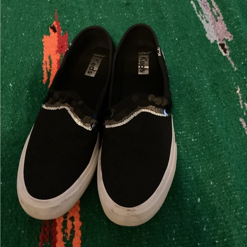 Keds Black Sequin Slip-On Shoes-SZ 8